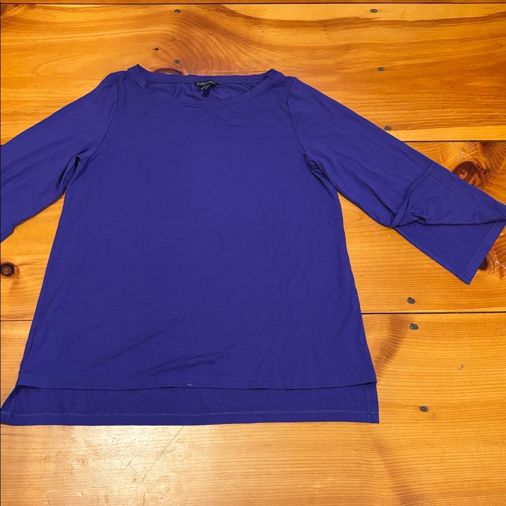 EILEEN FISHER S Purple Slit Sleeve Bell Cuff Blouse Hi Low Viscose Stretch